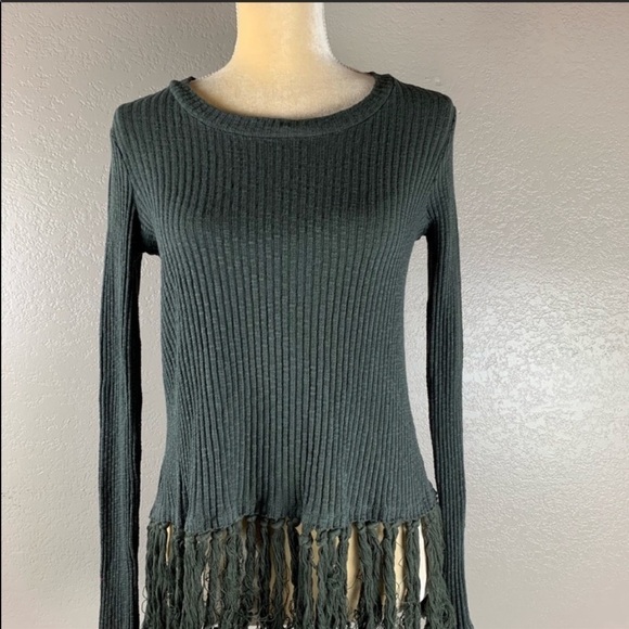 Anthropologie eri ali Tassel Olive Green Sweater NWT Size X-Small - Picture 2 of 9